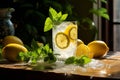 Summer Refreshment: Dewy Glass of Lemonade with Fresh Lemon Slice Royalty Free Stock Photo