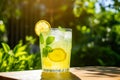 Summer Refreshment: Dewy Glass of Lemonade with Fresh Lemon Slice Royalty Free Stock Photo