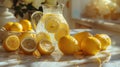 summer refreshments, a marble countertop adorned with lemons and lemonade, beckoning to be savored