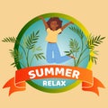 Summer relax banner inscription, tropical background, holiday vacation, paradise, design cartoon style vector Royalty Free Stock Photo