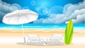 Summer relax Sea, blue, sand, beach, chair, esign modern idea and concept think creativity