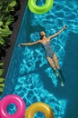 Summer Relax. Woman Floating, Swimming Pool Water. Summertime Holiday Royalty Free Stock Photo