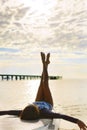 Summer Relaxation. Woman Relaxing On Beach. Lifestyle, Freedom,