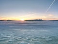 Summer resort under ice within long winter.  Breathtaking sunset Royalty Free Stock Photo