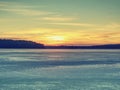 Summer resort under ice within long winter.  Breathtaking sunset Royalty Free Stock Photo