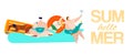 Summer rest, hello summer inscription on banner, happy holidays, design cartoon style vector illustration, isolated on Royalty Free Stock Photo