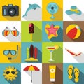 Summer rest icons set, flat style Royalty Free Stock Photo