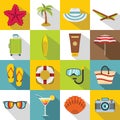 Summer rest icons set, flat style Royalty Free Stock Photo