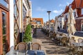 Summer restaurant on the city street. Outdoor cafe.