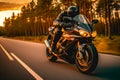 summer ride a sports moto bike on the track generative ai