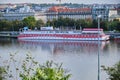 summer river cruise boat restaurant navigation romantic Prague city journey Royalty Free Stock Photo