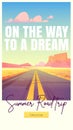 Summer road trip cartoon web banner, empty highway