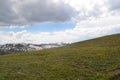 Summer in Rocky Mountain National Park: Alpine Tundra and the Distant Never Summer Mountains Seen from Near Iceberg Pass Royalty Free Stock Photo