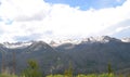 Summer in Rocky Mountain National Park: Mt Stratus, Mt Nimbus, Red Mtn, Mt Cumulus and Howard Mtn of the Never Summer Mountains Royalty Free Stock Photo