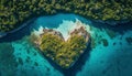 Summer romance flying above idyllic tropical landscapes generated by AI