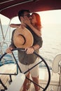 Summer romance on vacation - Romantic couple on the luxury boat enjoy