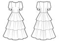 Summer romantic dress, buttons in front view, vector fashion illustration Royalty Free Stock Photo