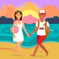 Summer Romantic Vacation Cartoon Illustration