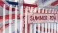 Summer Row Street Sign blended with Union Jack British Flag Royalty Free Stock Photo