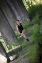 Fitness woman running in postindustrial environmen Royalty Free Stock Photo