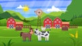 Summer rural landscape with cows and farm Royalty Free Stock Photo