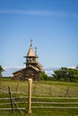 Summer rural landscape. Wooden church on the island of Kizhi in Karelia Royalty Free Stock Photo