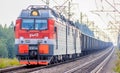 Summer Russian Railway. Locomotive rides on the Russian railway. Russia, Leningrad region, August 3, 2018