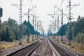 Summer Russian Railway. Rails and sleepers. Railroad among the scape