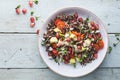 Summer Salad with Quinoa, Avocado, Tomatoes, Tahini Sauce and Germinated seeds
