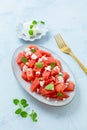 Summer salad with watermelon, feta cheese and mint