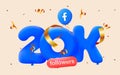 20K followers thank you 3d blue balloons and colorful confetti. Vector illustration 3d numbers for social media, Thanks followers