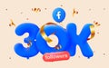30K followers thank you 3d blue balloons and colorful confetti. Vector illustration 3d numbers for social media 30000 followers, T Royalty Free Stock Photo