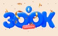 300k followers thank you Facebook 3d blue balloons and colorful confetti. 3d numbers for social media 70000 followers, Royalty Free Stock Photo