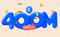 400m followers thank you Facebook 3d blue balloons and colorful confetti. 3d numbers for social media 70000 followers, Royalty Free Stock Photo