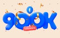 900k followers thank you Facebook 3d blue balloons and colorful confetti. 3d numbers for social media 70000 followers,