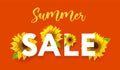 Summer sale. Advertising banner. Sunflowers on a red background. Vector illustration. Royalty Free Stock Photo