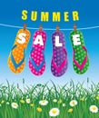 Summer sale background with beach flip and grass