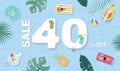 Summer sale background with tiny people,umbrellas, ball,float in the top view pool.Vector summer banner