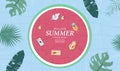 Summer sale background with tiny people,umbrellas, ball,swim ring,sunglasses,hat in the top view pool.Vector summer banner