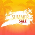 Summer Sale backgrounds with palms and sunset. Summer placard poster flyer invitation card. Summer time. Vector Illustration. Royalty Free Stock Photo