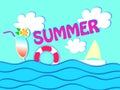 Summer sale banner design with paper cut tropical beach top view background. Vector illustration Royalty Free Stock Photo