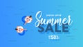 Summer sale banner design with beach, girls, summer, umbrella, sunbathe concept