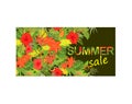 Summer sale banner design template with exotic flowers and tropical leaves for online shopping, advertising and website. Royalty Free Stock Photo