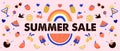 Summer sale, banner design with fruits, ice cream, rainbow, watermelon and cocktails Royalty Free Stock Photo
