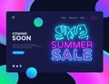 Summer Sale banner design template vector. Summer Discount web banner interface, Neon sign, modern trend design, neon Royalty Free Stock Photo