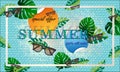 Summer sale banner with elements of  eyeglasses and tropical leaves. Vector Illustrations - Vector Images Royalty Free Stock Photo