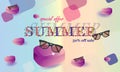 Summer sale banner with elements of old eyeglasses and hearts. Vector Illustrations - Vector Images Royalty Free Stock Photo