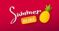 Summer sale banner for grocery store, farm market or fashion. Paper cut pineapple, big sale and summer text. Horizontal