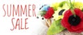 Summer sale banner. Homemade flower bouquet on white background.
