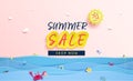 Summer sale Banner invitation design. and background with characters of various marine animals Royalty Free Stock Photo